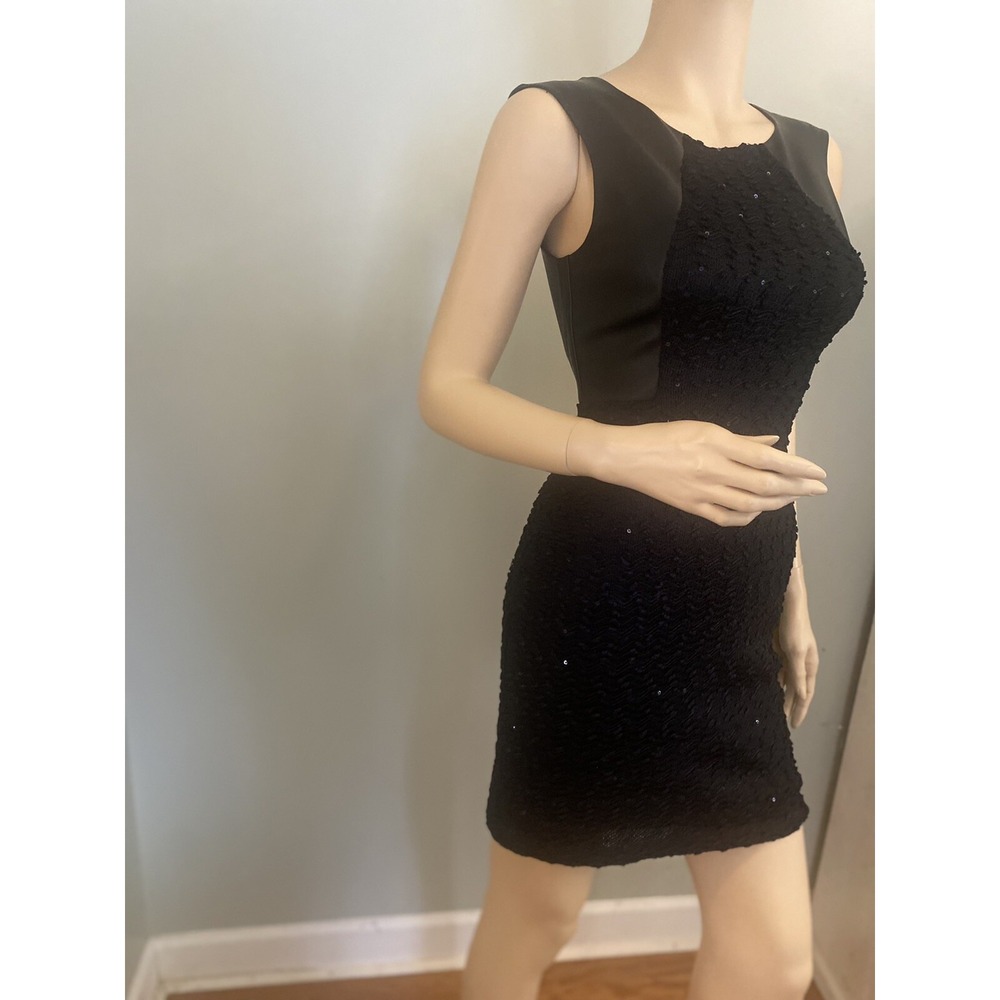 GUESS Dress Black Faux Leather & Black Shimmering‎ Fabric  Size 2  Zipper - Picture 6 of 12